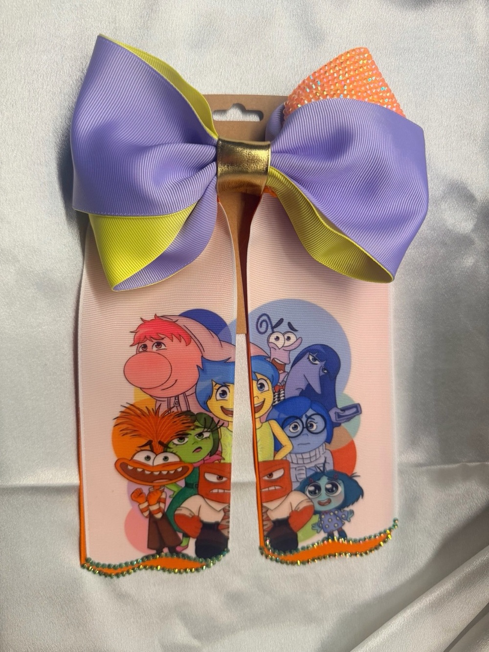 Kids Character Hair Bow Clip with Purple and Yellow Ribbon